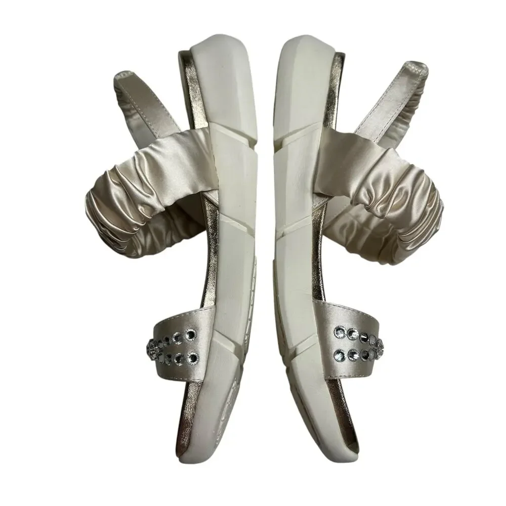 LAUREN‎ LORRAINE Annie Ivory Champagne Gold Rhinestone Sandals Women's Size 9